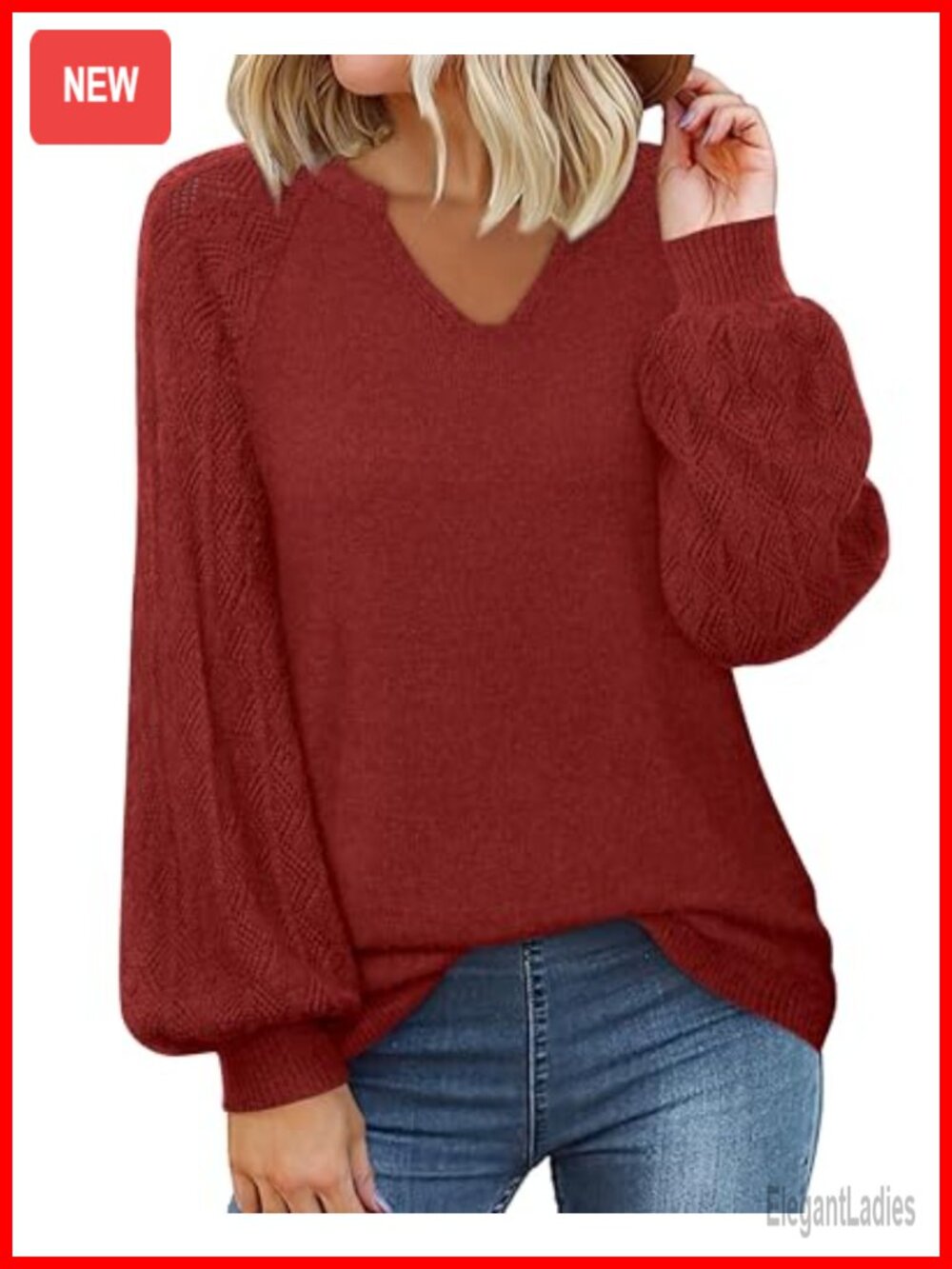Women's Lightweight V-Neck Long Sleeve Pullover Sweater Loose Chunky Knit